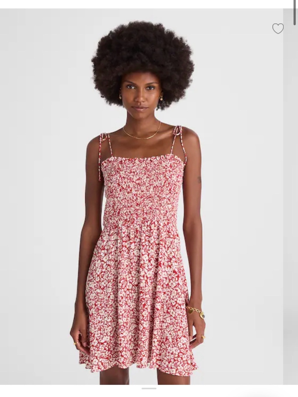 Madewell Red Floral Smocked Tie-Shoulder Mini Dress
